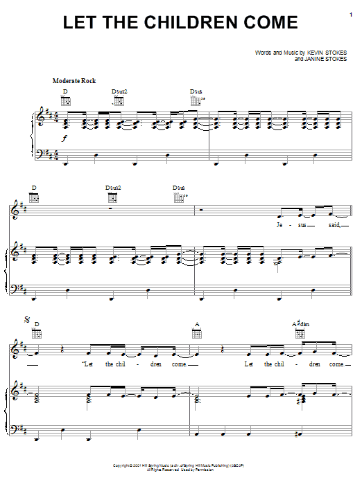 Learn to play Kevin Stokes Let The Children Come sheet music for Piano, Vocal & Guitar (Right-Hand Melody) in minutes. Kevin Stokes Let The Children Come sheet music preview music notes and score for Piano, Vocal & Guitar (Right-Hand Melody) including 5 page(s)