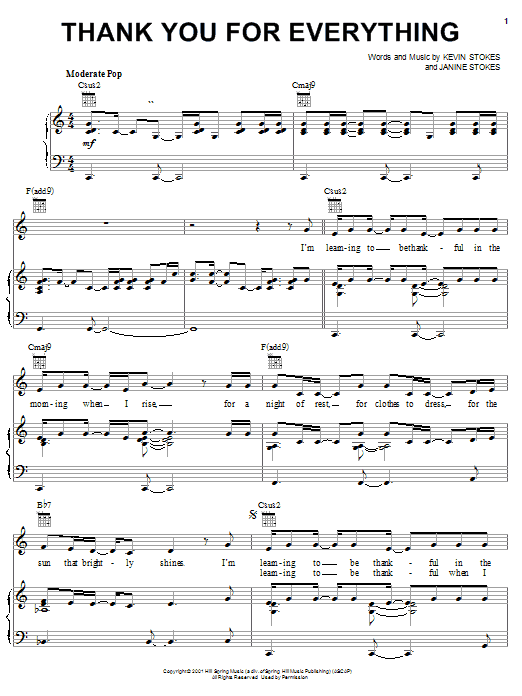 Learn to play Kevin Stokes Thank You For Everything sheet music for Piano, Vocal & Guitar (Right-Hand Melody) in minutes. Kevin Stokes Thank You For Everything sheet music preview music notes and score for Piano, Vocal & Guitar (Right-Hand Melody) including 4 page(s)