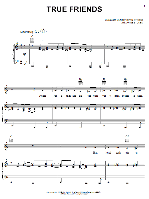 Learn to play Kevin Stokes True Friends sheet music for Piano, Vocal & Guitar (Right-Hand Melody) in minutes. Kevin Stokes True Friends sheet music preview music notes and score for Piano, Vocal & Guitar (Right-Hand Melody) including 4 page(s)
