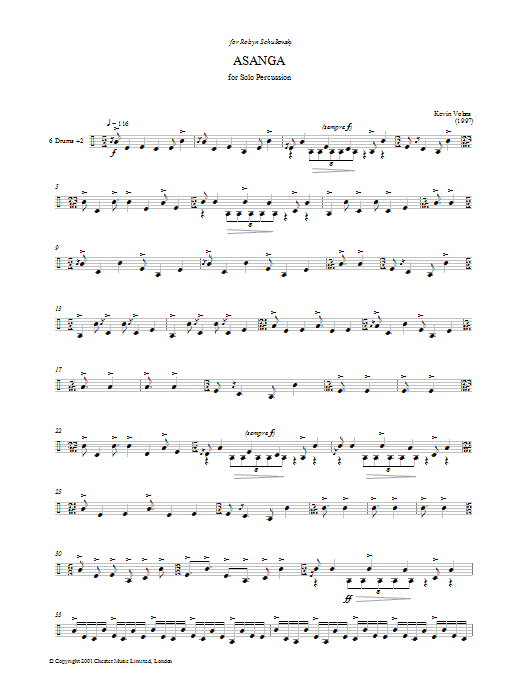 Learn to play Kevin Volans Asanga sheet music for Percussion in minutes. Kevin Volans Asanga sheet music preview music notes and score for Percussion including 7 page(s)