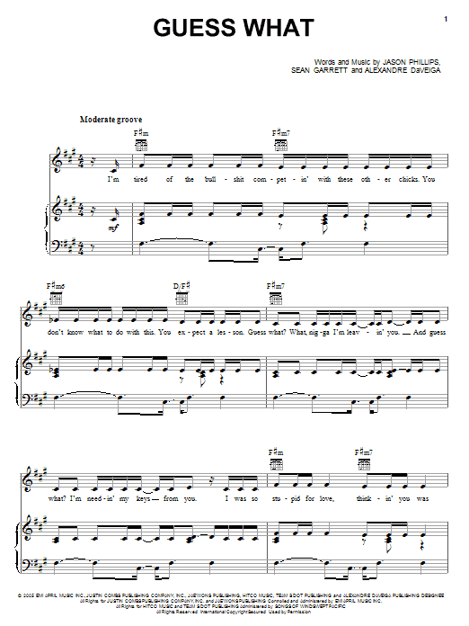 Learn to play Keyshia Cole Guess What sheet music for Piano, Vocal & Guitar (Right-Hand Melody) in minutes. Keyshia Cole Guess What sheet music preview music notes and score for Piano, Vocal & Guitar (Right-Hand Melody) including 9 page(s)
