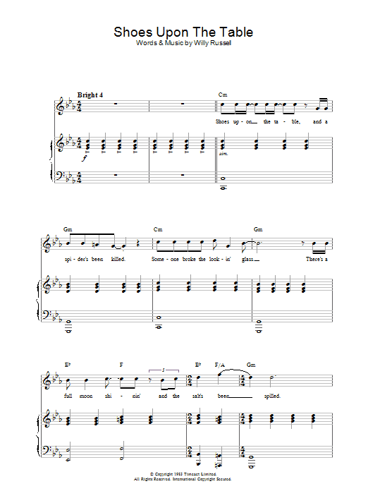 Learn to play Kiki Dee Shoes Upon The Table (from Blood Brothers) sheet music for Piano, Vocal & Guitar in minutes. Kiki Dee Shoes Upon The Table (from Blood Brothers) sheet music preview music notes and score for Piano, Vocal & Guitar including 4 page(s)