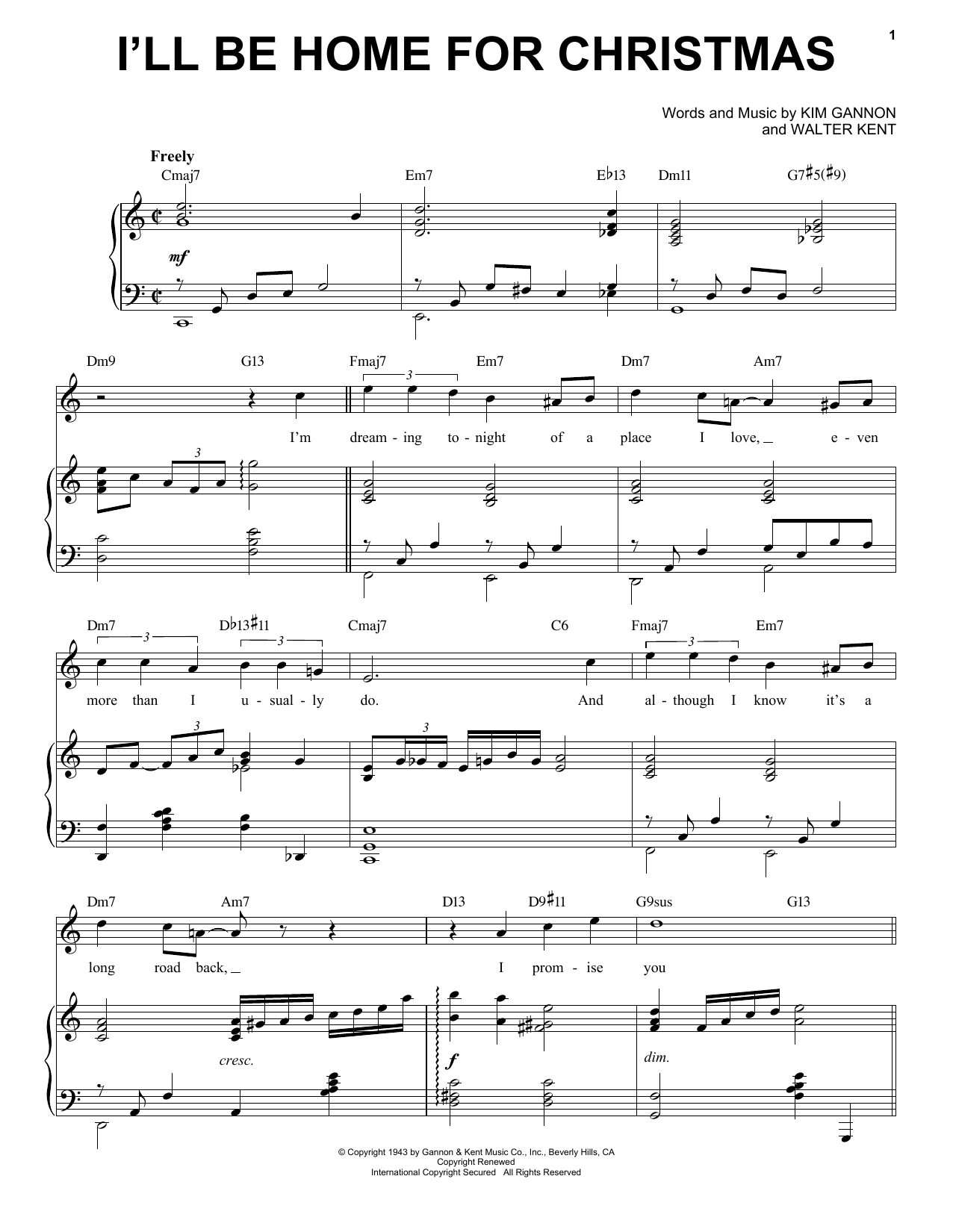 Kim Gannon & Walter Kent I'll Be Home For Christmas [Jazz Version] (arr. Brent Edstrom) sheet music, chords, lyrics - Printable PDF for Piano & Vocal