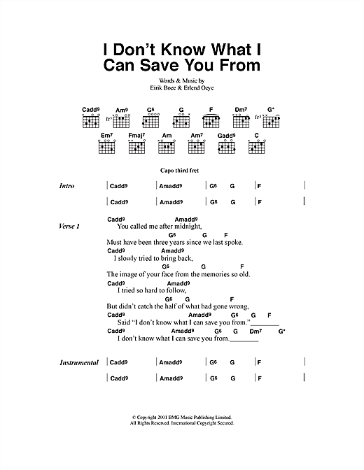 Kings Of Convenience I Don't Know What I Can Save You From sheet music, chords, lyrics - Printable PDF for Lyrics & Chords