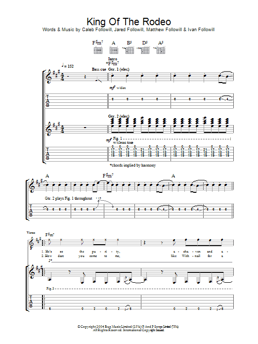 Kings Of Leon King Of The Rodeo sheet music preview music notes and score for Guitar Tab including 4 page(s)