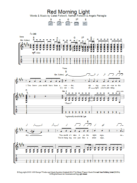 Learn to play Kings Of Leon Red Morning Light sheet music for Guitar Tab in minutes. Kings Of Leon Red Morning Light sheet music preview music notes and score for Guitar Tab including 8 page(s)