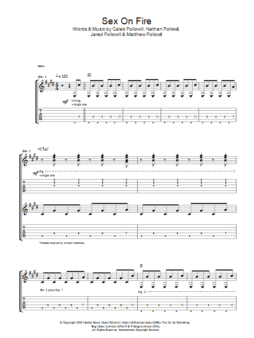 Kings Of Leon Sex On Fire sheet music preview music notes and score for Guitar Tab including 7 page(s)