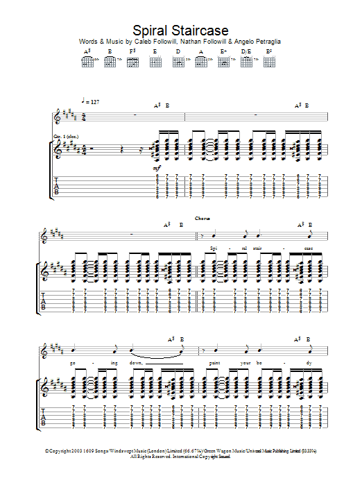 Kings Of Leon Spiral Staircase sheet music preview music notes and score for Guitar Tab including 9 page(s)