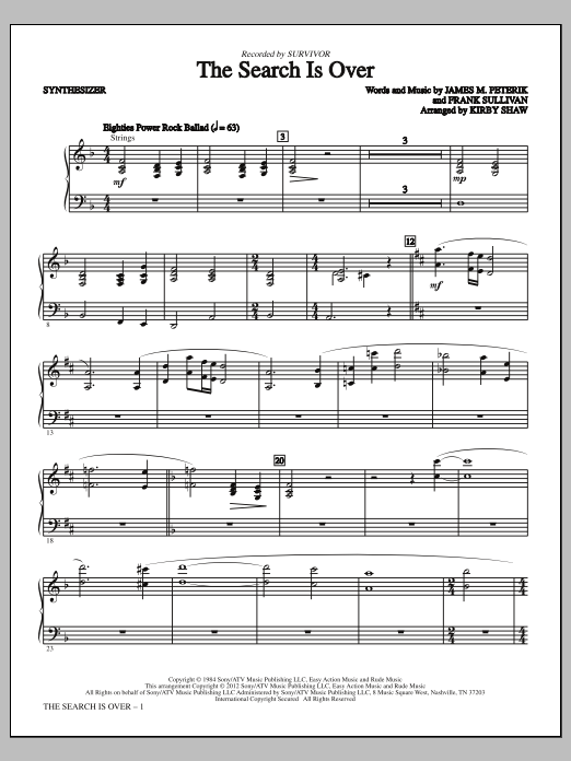 Kirby Shaw The Search Is Over - Synthesizer sheet music, chords, lyrics - Printable PDF for Choir Instrumental Pak