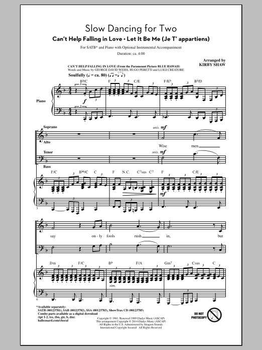 Elvis Presley Slow Dancing For Two Arr Kirby Shaw Sheet Music Download Pdf Score 155793