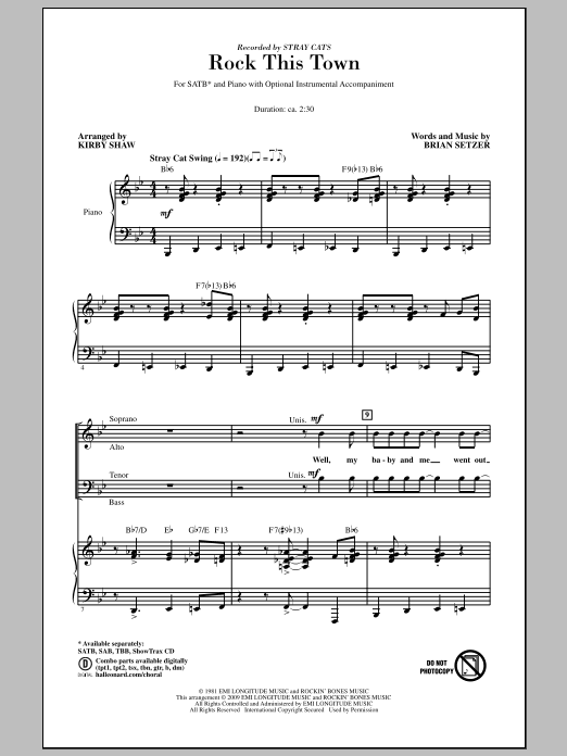 Kirby Shaw Rock This Town sheet music preview music notes and score for TBB Choir including 10 page(s)