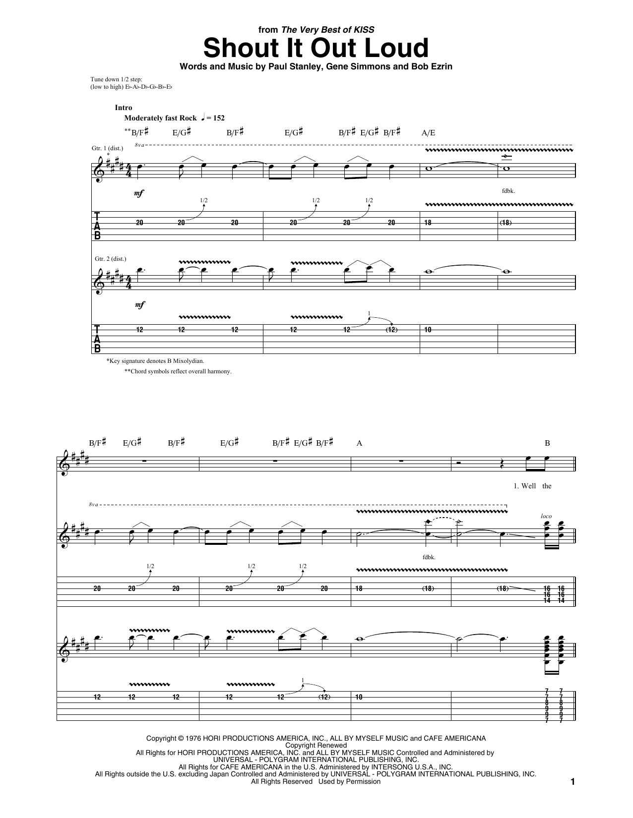 Learn to play KISS Shout It Out Loud sheet music for Guitar Tab in minutes. KISS Shout It Out Loud sheet music preview music notes and score for Guitar Tab including 7 page(s)