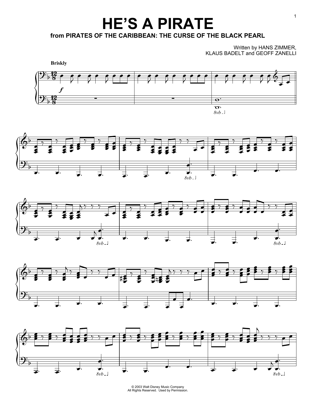 Learn to play Klaus Badelt He's A Pirate (from Pirates Of The Caribbean: The Curse Of The Black Pearl) sheet music for Easy Piano in minutes. Klaus Badelt He's A Pirate (from Pirates Of The Caribbean: The Curse Of The Black Pearl) sheet music preview music notes and score for Easy Piano including 8 page(s)