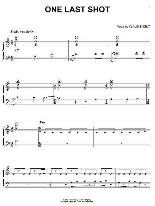 Learn to play Klaus Badelt One Last Shot sheet music for Easy Piano in minutes. Klaus Badelt One Last Shot sheet music preview music notes and score for Easy Piano including 10 page(s)