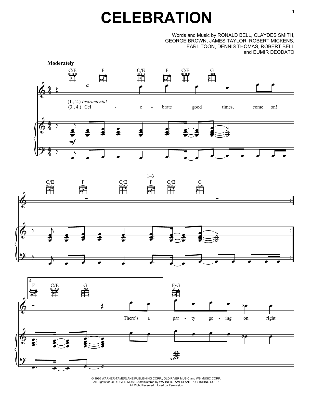 Learn to play Kool And The Gang Celebration sheet music for Piano, Vocal & Guitar (Right-Hand Melody) in minutes. Kool And The Gang Celebration sheet music preview music notes and score for Piano, Vocal & Guitar (Right-Hand Melody) including 4 page(s)