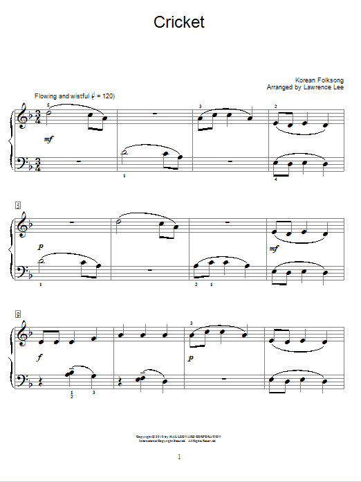 Learn to play Traditional Korean Folk Song Cricket sheet music for Easy Piano in minutes. Traditional Korean Folk Song Cricket sheet music preview music notes and score for Easy Piano including 2 page(s)
