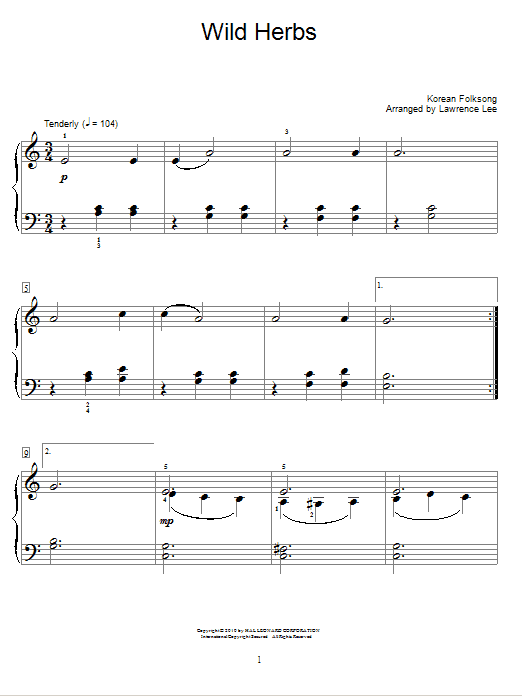 Learn to play Traditional Korean Folk Song Wild Herbs sheet music for Easy Piano in minutes. Traditional Korean Folk Song Wild Herbs sheet music preview music notes and score for Easy Piano including 2 page(s)