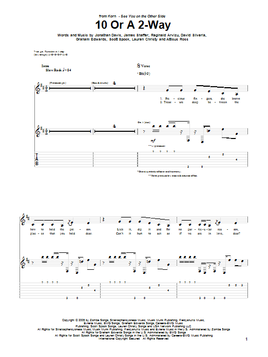 Korn 10 Or A 2-Way sheet music, chords, lyrics - Printable PDF for Guitar Tab