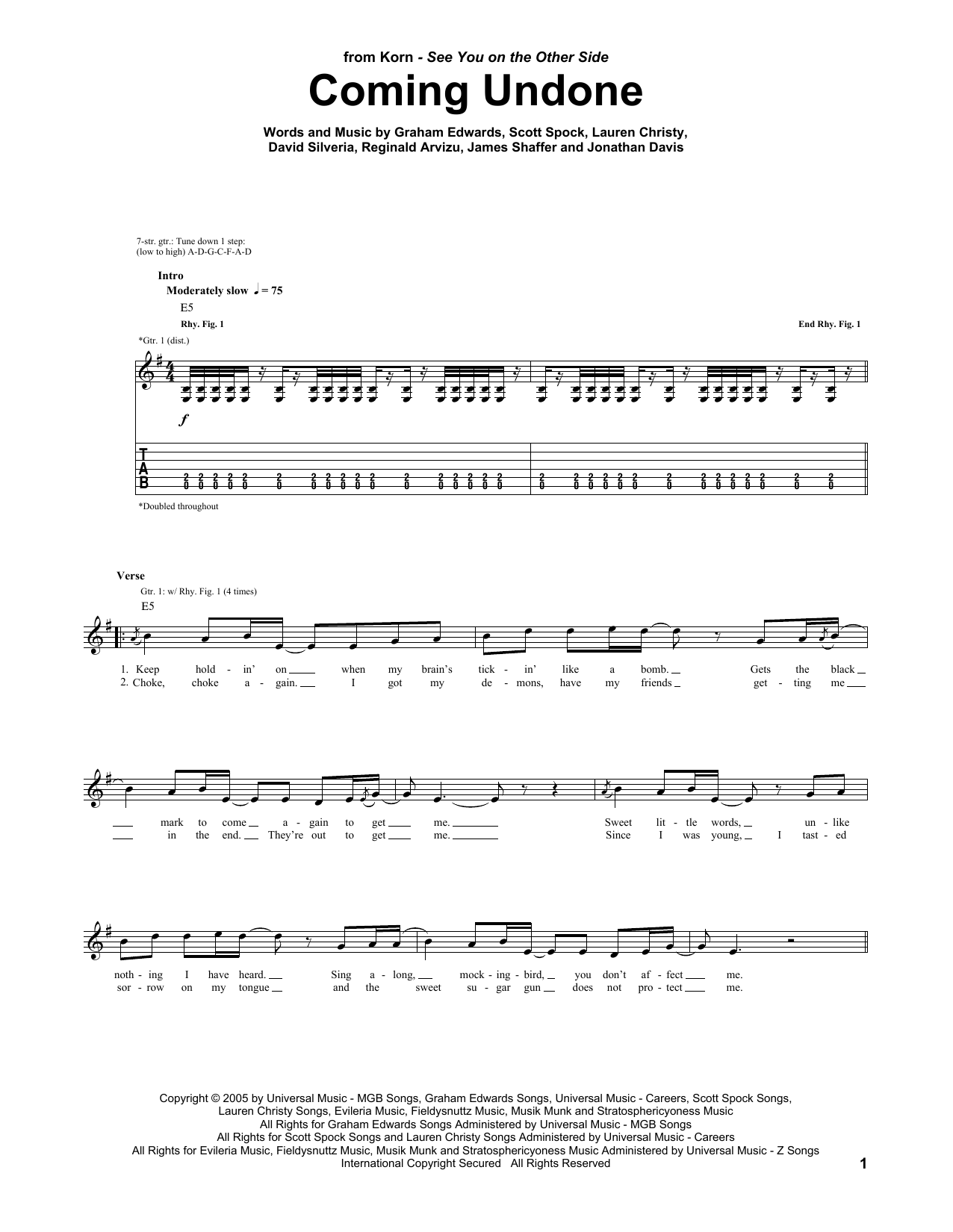 Learn to play Korn Coming Undone sheet music for Guitar Tab in minutes. Korn Coming Undone sheet music preview music notes and score for Guitar Tab including 5 page(s)