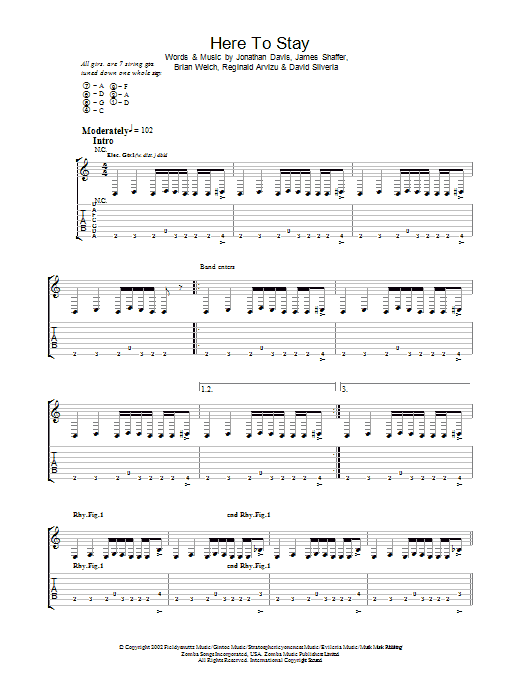 Learn to play Korn Here To Stay sheet music for Guitar Tab in minutes. Korn Here To Stay sheet music preview music notes and score for Guitar Tab including 6 page(s)