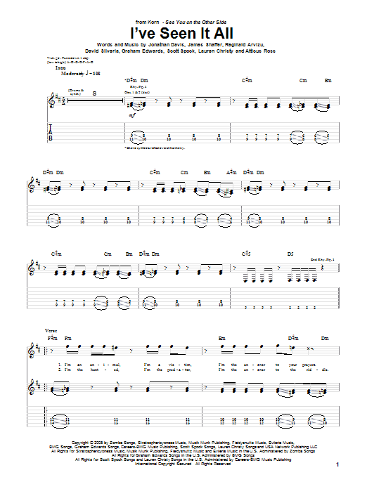 Learn to play Korn I've Seen It All sheet music for Guitar Tab in minutes. Korn I've Seen It All sheet music preview music notes and score for Guitar Tab including 7 page(s)