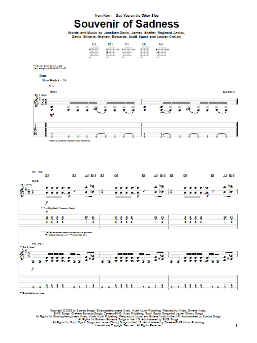 Learn to play Korn Souvenir Of Sadness sheet music for Guitar Tab in minutes. Korn Souvenir Of Sadness sheet music preview music notes and score for Guitar Tab including 5 page(s)