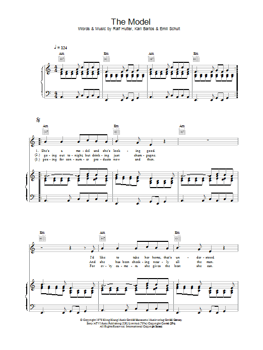 Kraftwerk The Model sheet music preview music notes and score for Lyrics & Chords including 2 page(s)