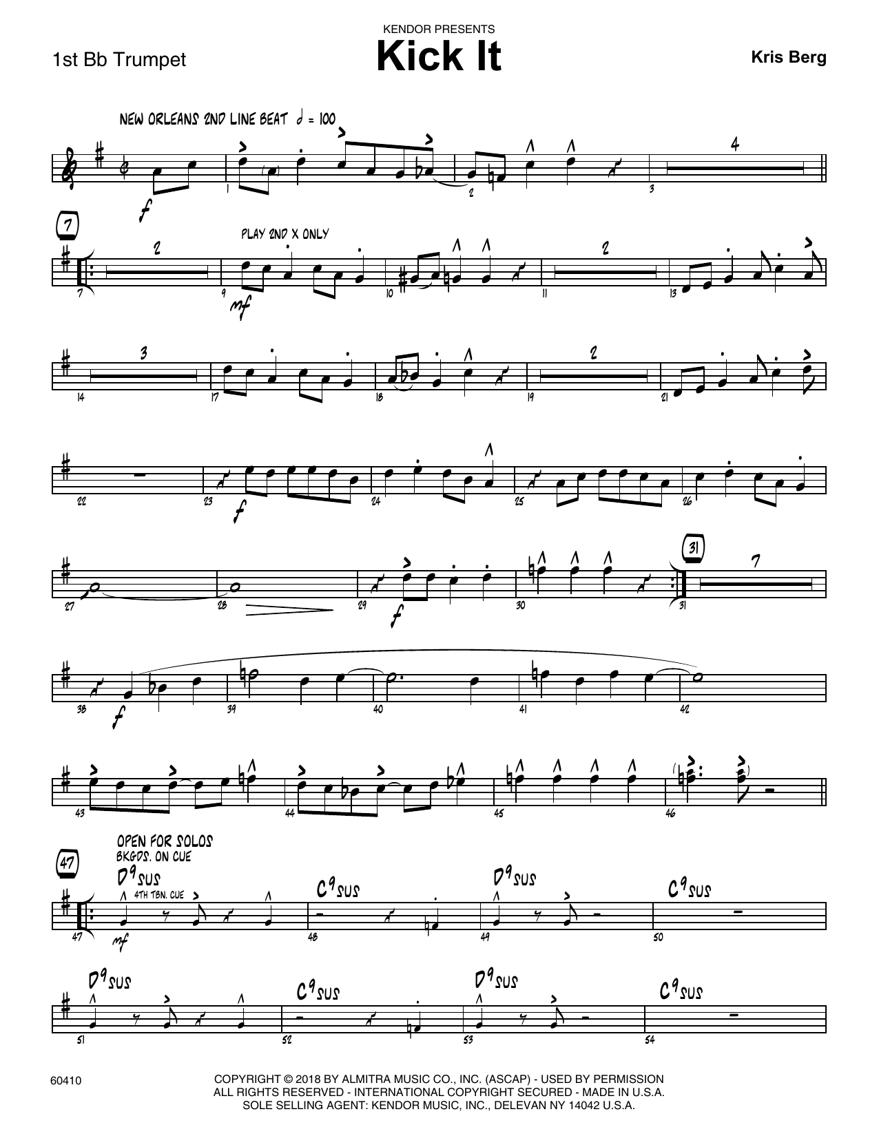 Kris Berg Kick It - 1st Bb Trumpet sheet music preview music notes and score for Jazz Ensemble including 3 page(s)