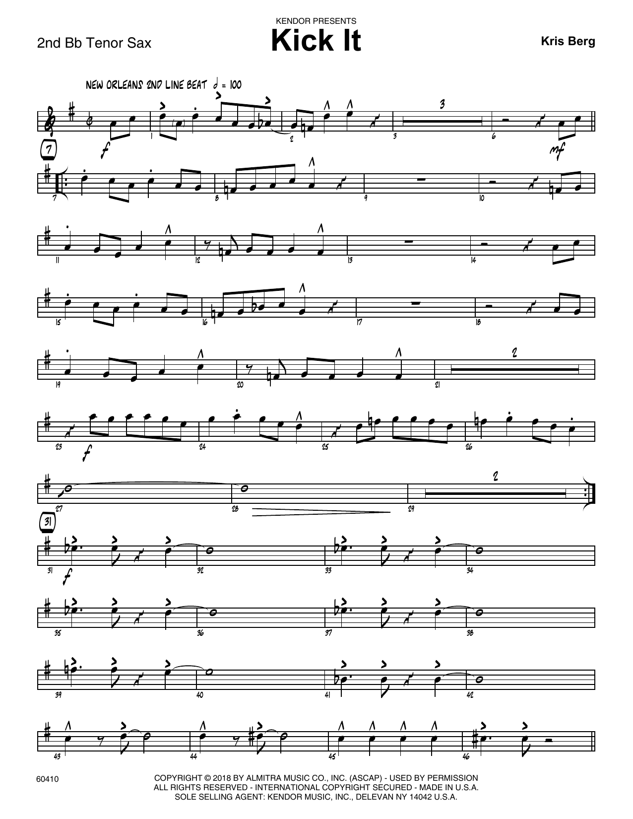 Kris Berg Kick It - 2nd Bb Tenor Saxophone sheet music preview music notes and score for Jazz Ensemble including 4 page(s)