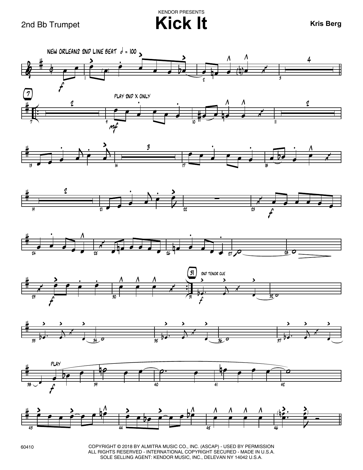Kris Berg Kick It - 2nd Bb Trumpet sheet music preview music notes and score for Jazz Ensemble including 3 page(s)