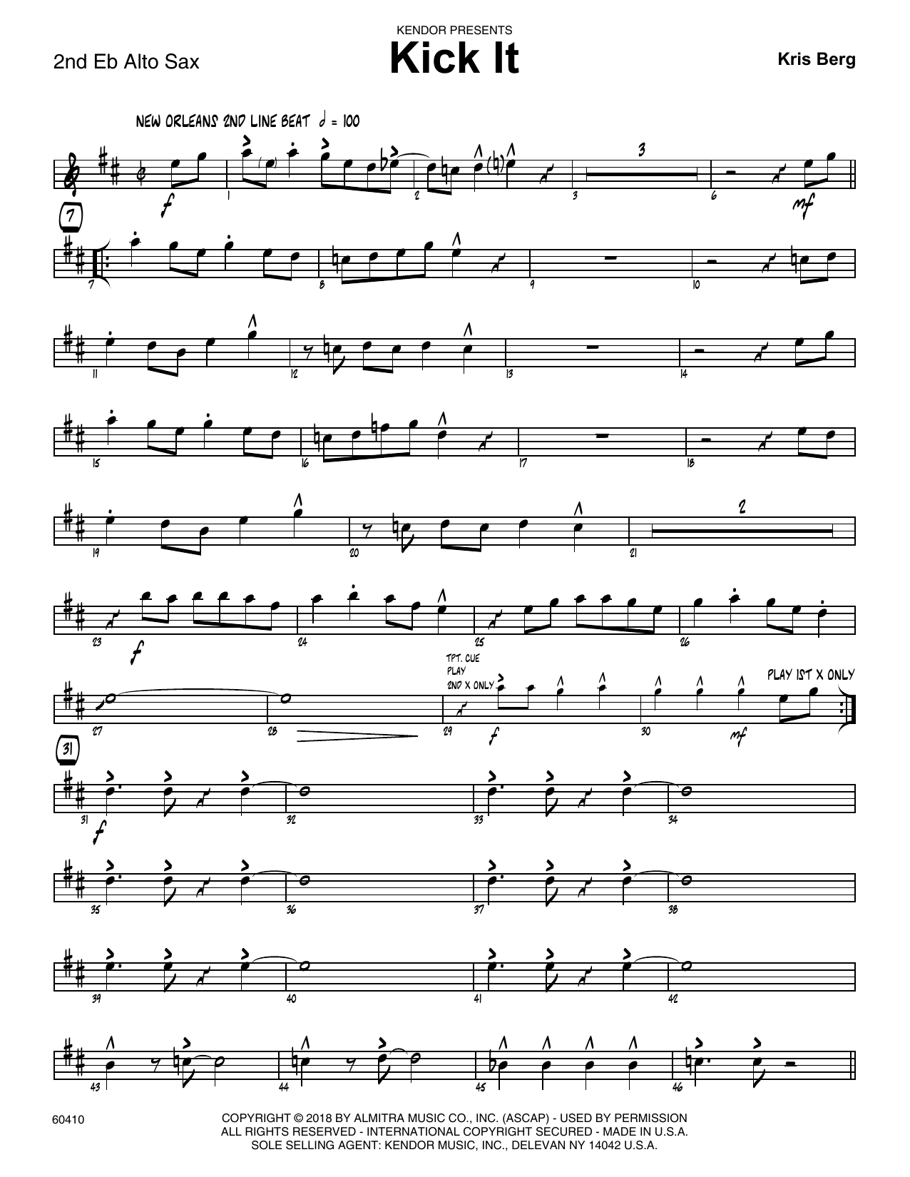 Kris Berg Kick It - 2nd Eb Alto Saxophone sheet music preview music notes and score for Jazz Ensemble including 4 page(s)