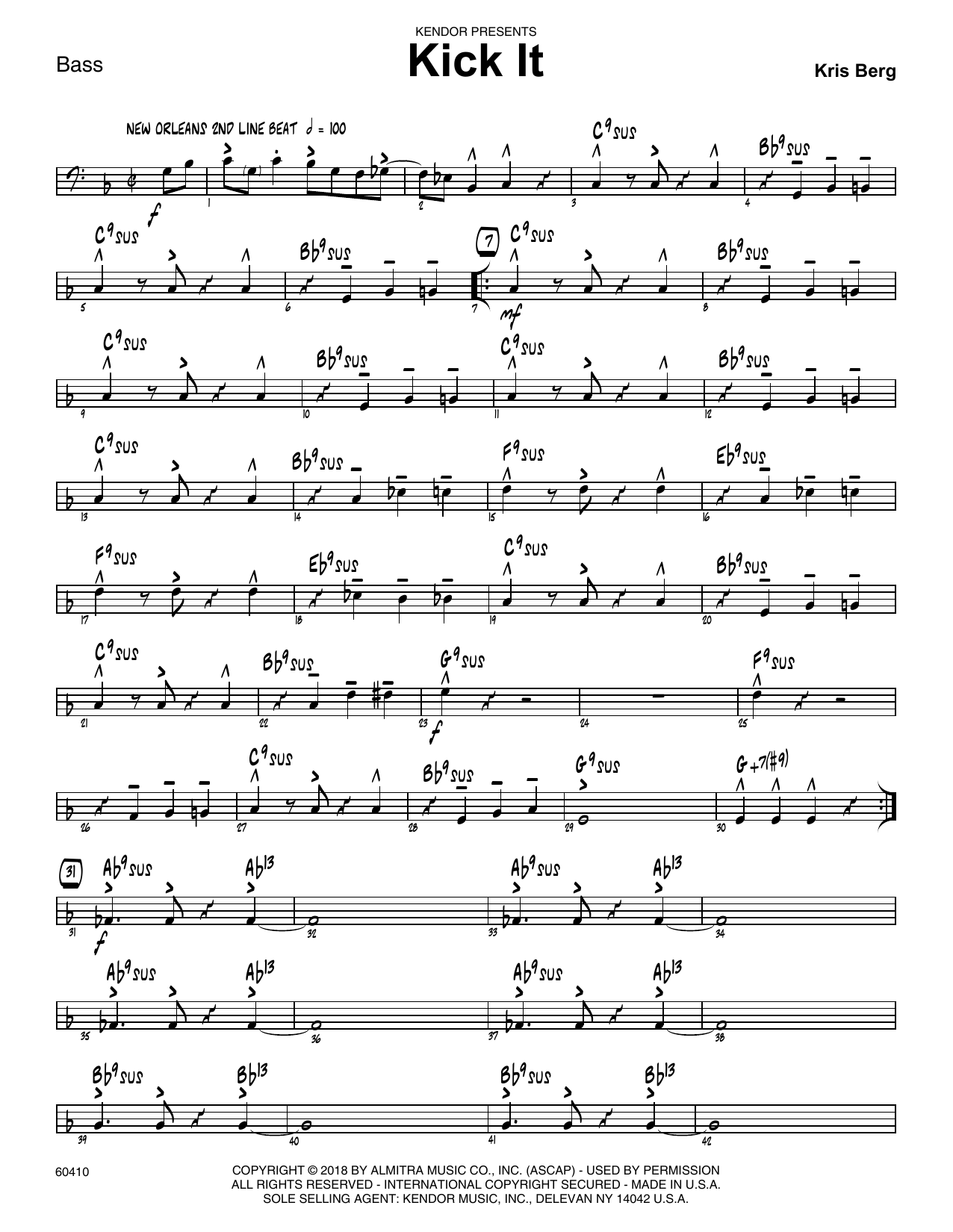 Learn to play Kris Berg Kick It - Bass sheet music for Jazz Ensemble in minutes. Kris Berg Kick It - Bass sheet music preview music notes and score for Jazz Ensemble including 3 page(s)