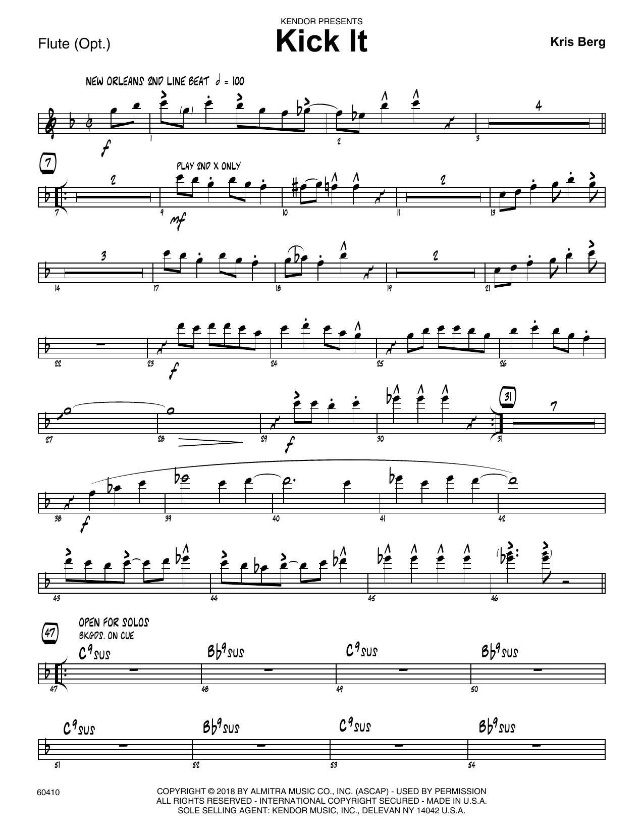 Learn to play Kris Berg Kick It - Flute sheet music for Jazz Ensemble in minutes. Kris Berg Kick It - Flute sheet music preview music notes and score for Jazz Ensemble including 3 page(s)