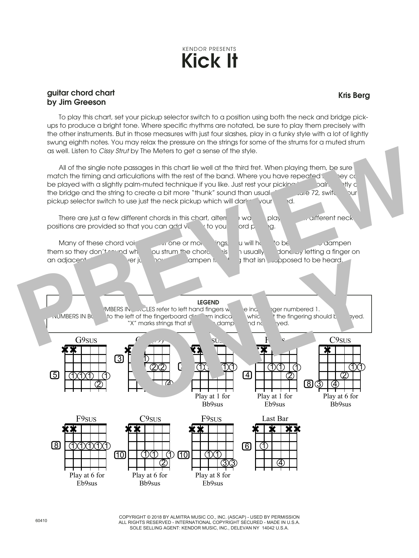 Learn to play Kris Berg Kick It - Guitar Chord Chart sheet music for Jazz Ensemble in minutes. Kris Berg Kick It - Guitar Chord Chart sheet music preview music notes and score for Jazz Ensemble including 1 page(s)