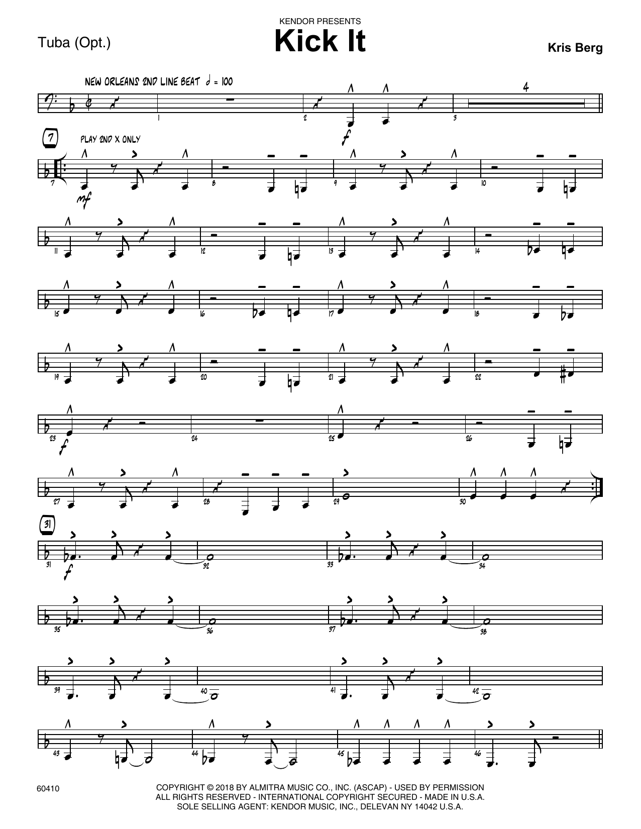 Learn to play Kris Berg Kick It - Tuba sheet music for Jazz Ensemble in minutes. Kris Berg Kick It - Tuba sheet music preview music notes and score for Jazz Ensemble including 3 page(s)