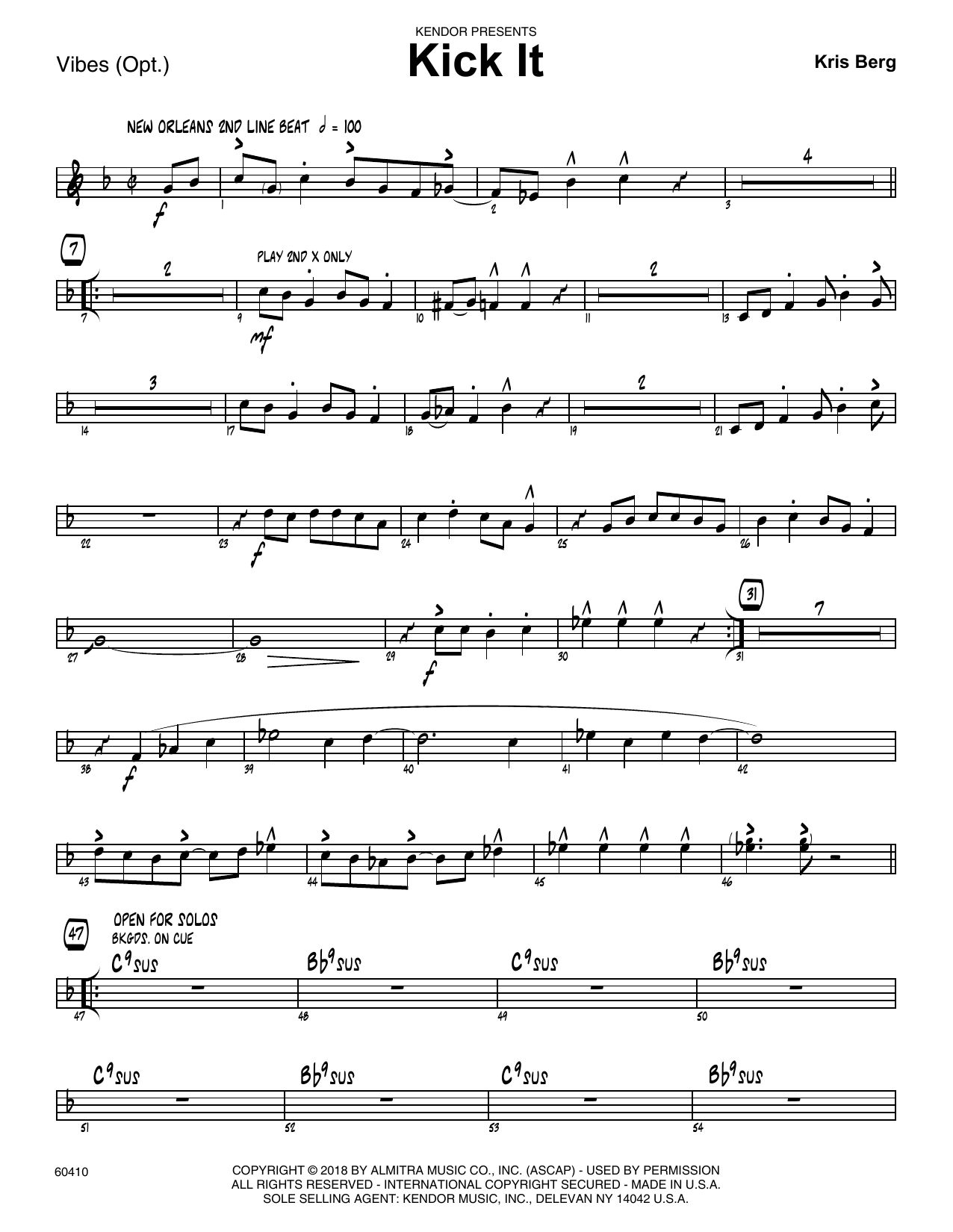 Learn to play Kris Berg Kick It - Vibes sheet music for Jazz Ensemble in minutes. Kris Berg Kick It - Vibes sheet music preview music notes and score for Jazz Ensemble including 3 page(s)