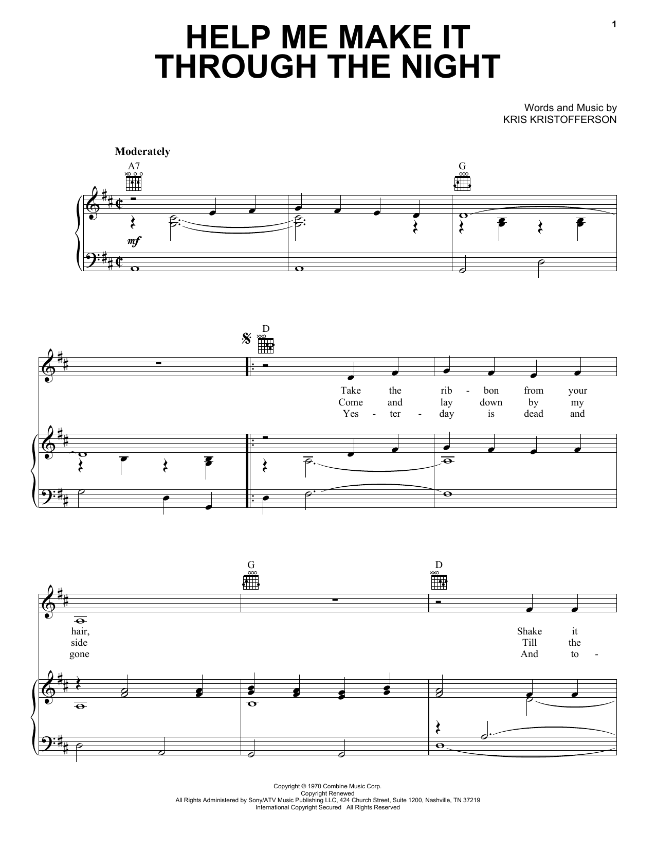 Learn to play Kris Kristofferson Help Me Make It Through The Night sheet music for Lyrics & Chords in minutes. Kris Kristofferson Help Me Make It Through The Night sheet music preview music notes and score for Lyrics & Chords including 2 page(s)