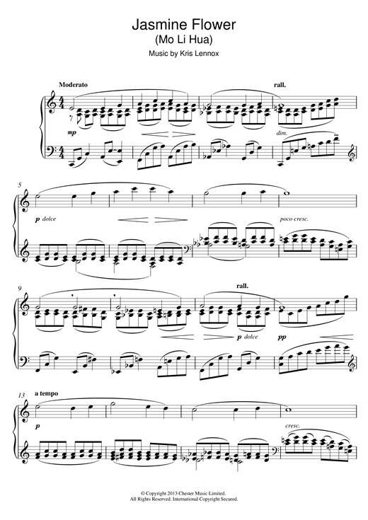 Learn to play Kris Lennox Jasmine Flower sheet music for Piano in minutes. Kris Lennox Jasmine Flower sheet music notes and chords