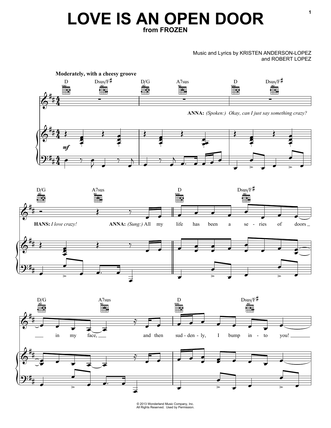 Kristen Bell Santino Fontana Love Is An Open Door From Disney S Frozen Sheet Music Notes Download Sheet Music Pdf Film Tv Score Alto Sax Solo 250091