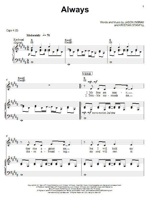 Learn to play Kristian Stanfill Always sheet music for Piano, Vocal & Guitar (Right-Hand Melody) in minutes. Kristian Stanfill Always sheet music preview music notes and score for Piano, Vocal & Guitar (Right-Hand Melody) including 6 page(s)