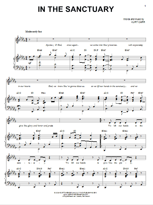 Learn to play Kurt Carr In The Sanctuary sheet music for Piano & Vocal in minutes. Kurt Carr In The Sanctuary sheet music notes and chords