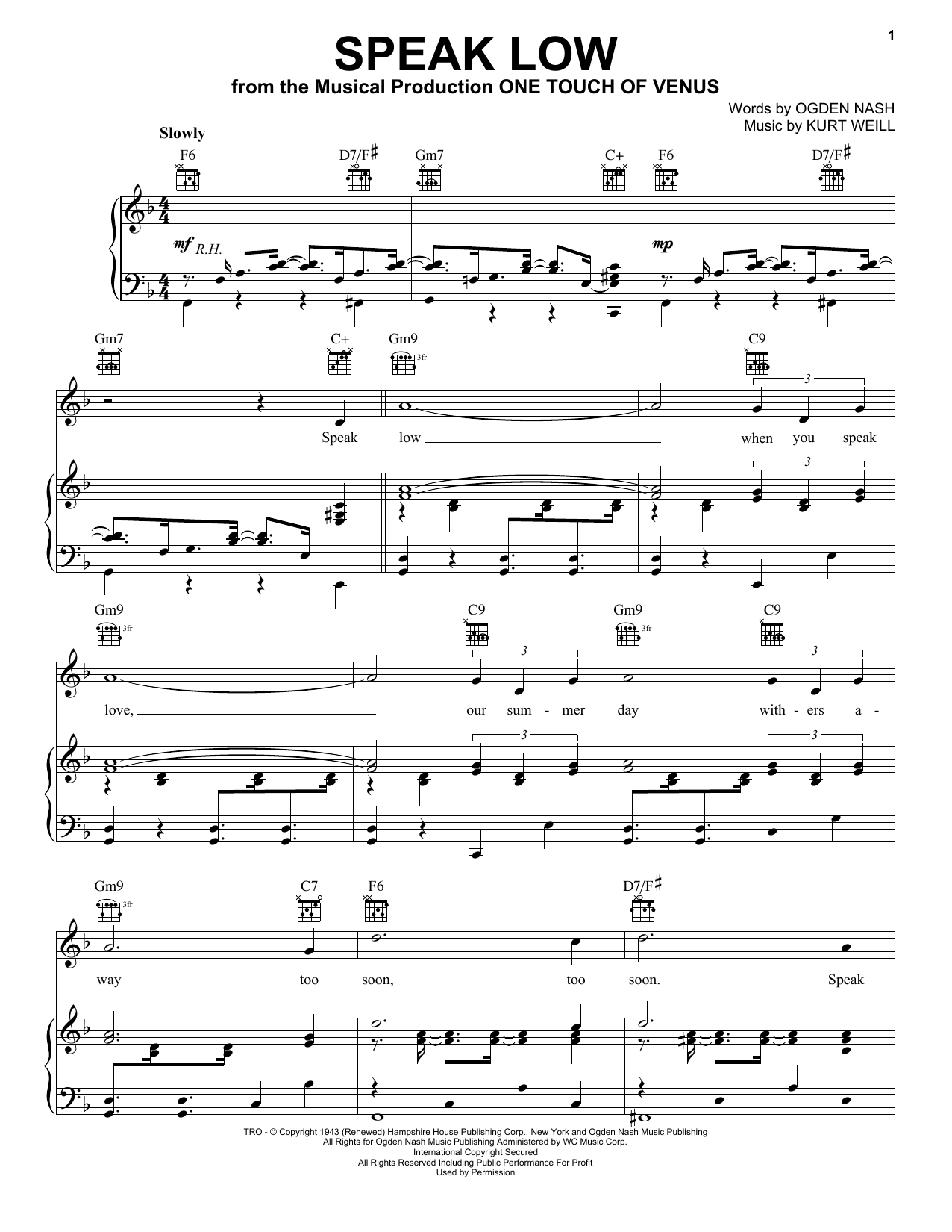 Learn to play Kurt Weill Speak Low sheet music for Accordion in minutes. Kurt Weill Speak Low sheet music preview music notes and score for Accordion including 4 page(s)