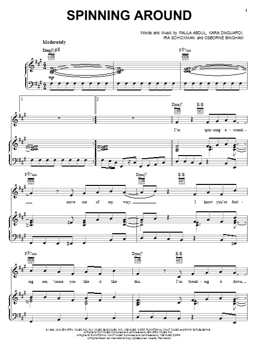Learn to play Kylie Minogue Spinning Around sheet music for Piano, Vocal & Guitar (Right-Hand Melody) in minutes. Kylie Minogue Spinning Around sheet music notes and chords