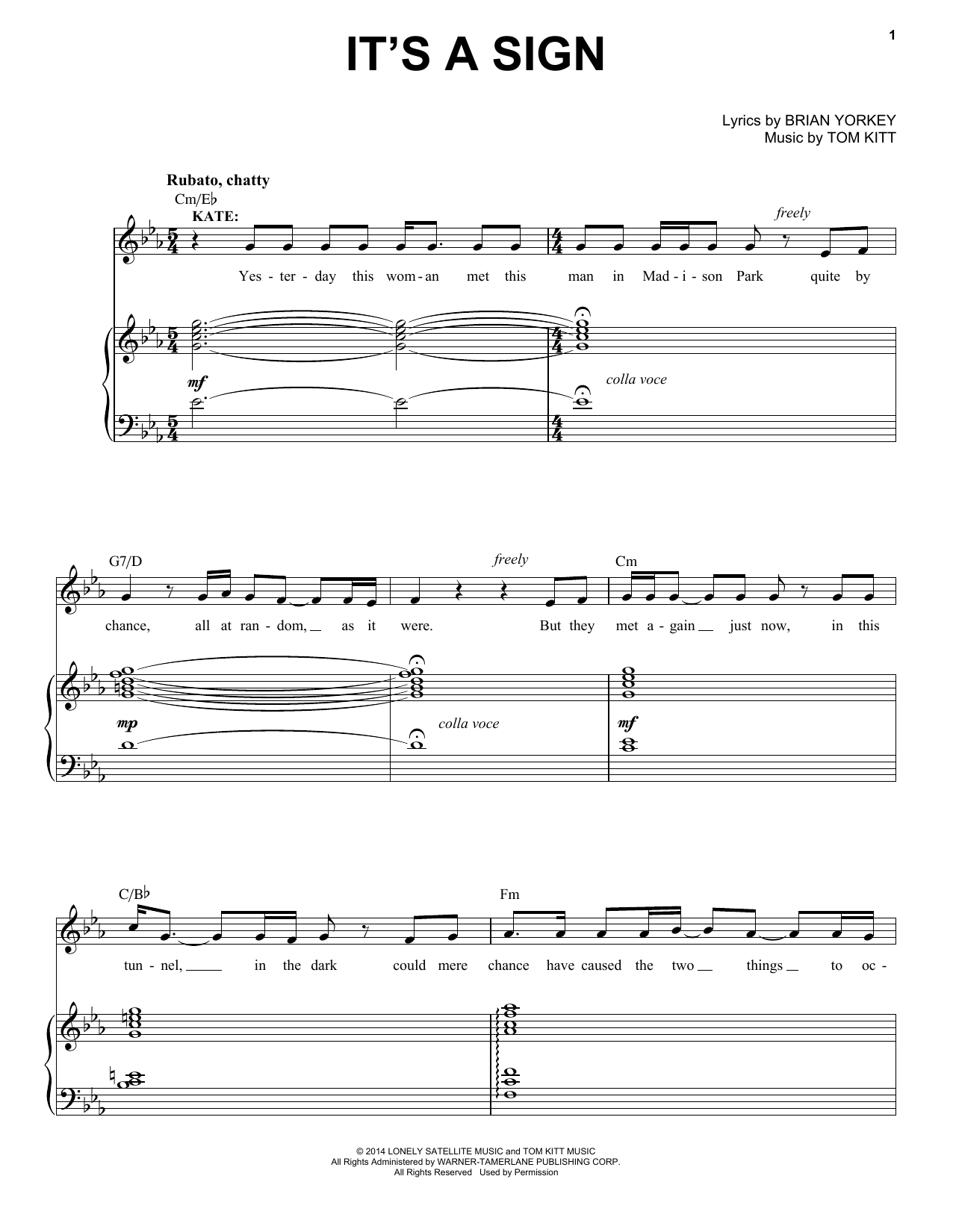Tom Kitt It's A Sign (from If/Then) sheet music, chords, lyrics - Printable PDF for Piano & Vocal