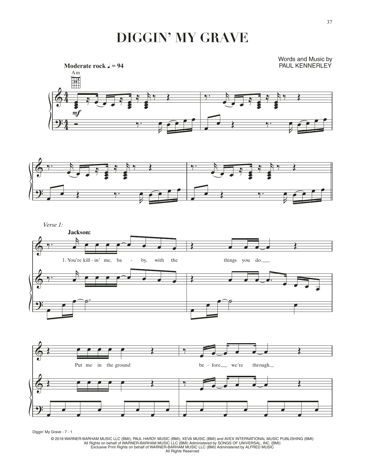Lady Gaga & Bradley Cooper Diggin' My Grave (from A Star Is Born) sheet music, chords, lyrics - Printable PDF for Piano, Vocal & Guitar Chords (Right-Hand Melody)