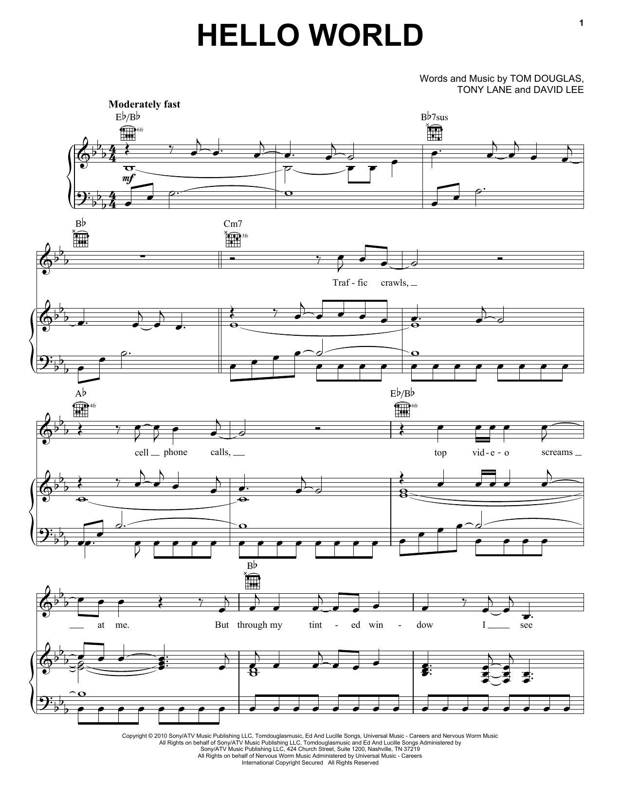 Learn to play Lady Antebellum Hello World sheet music for Piano, Vocal & Guitar (Right-Hand Melody) in minutes. Lady Antebellum Hello World sheet music preview music notes and score for Piano, Vocal & Guitar (Right-Hand Melody) including 12 page(s)