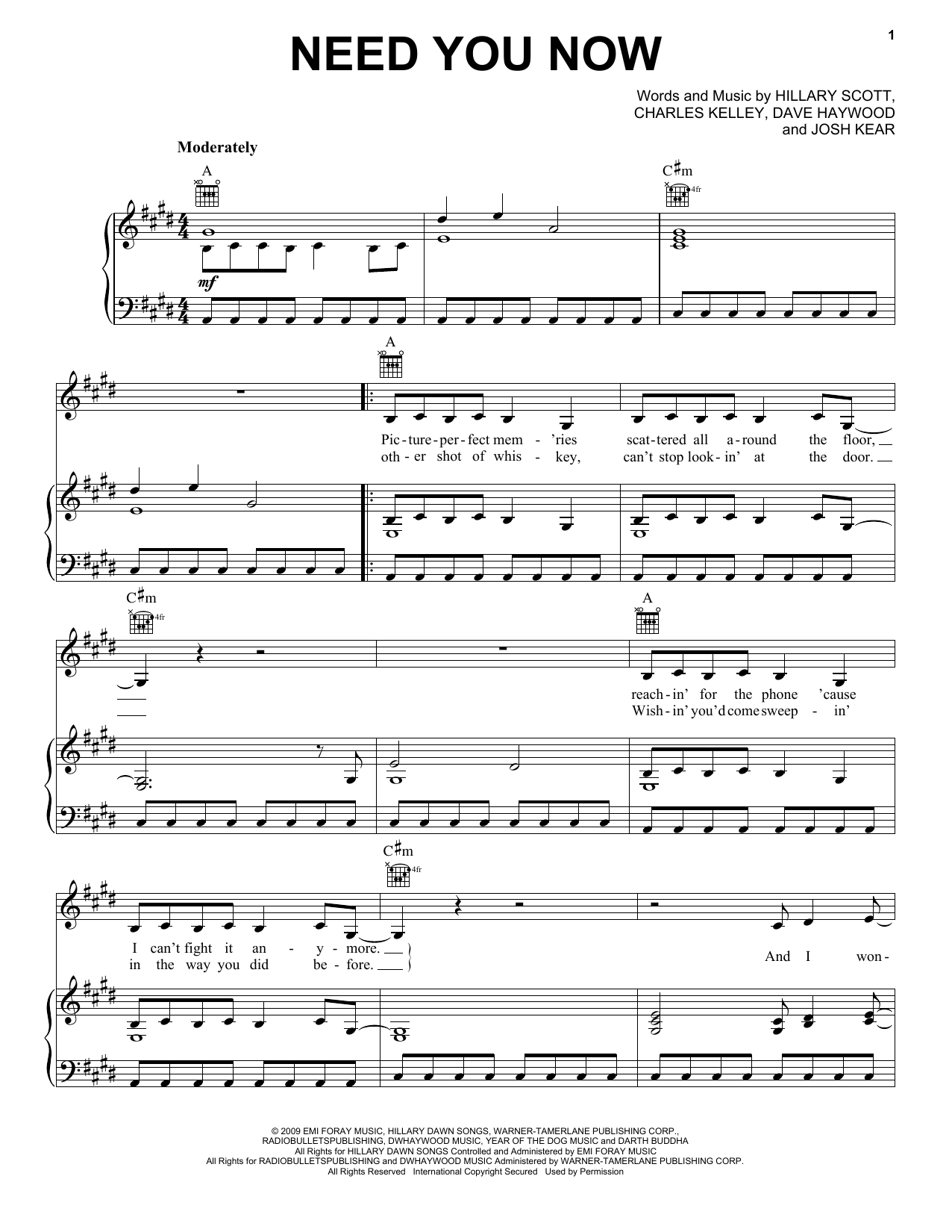 Learn to play Lady Antebellum Need You Now sheet music for Easy Piano in minutes. Lady Antebellum Need You Now sheet music preview music notes and score for Easy Piano including 5 page(s)