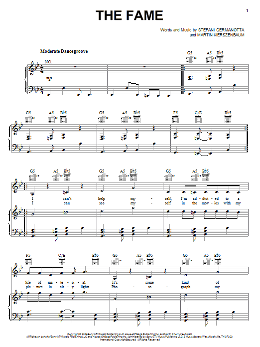 Learn to play Lady Gaga The Fame sheet music for Piano, Vocal & Guitar in minutes. Lady Gaga The Fame sheet music preview music notes and score for Piano, Vocal & Guitar including 6 page(s)