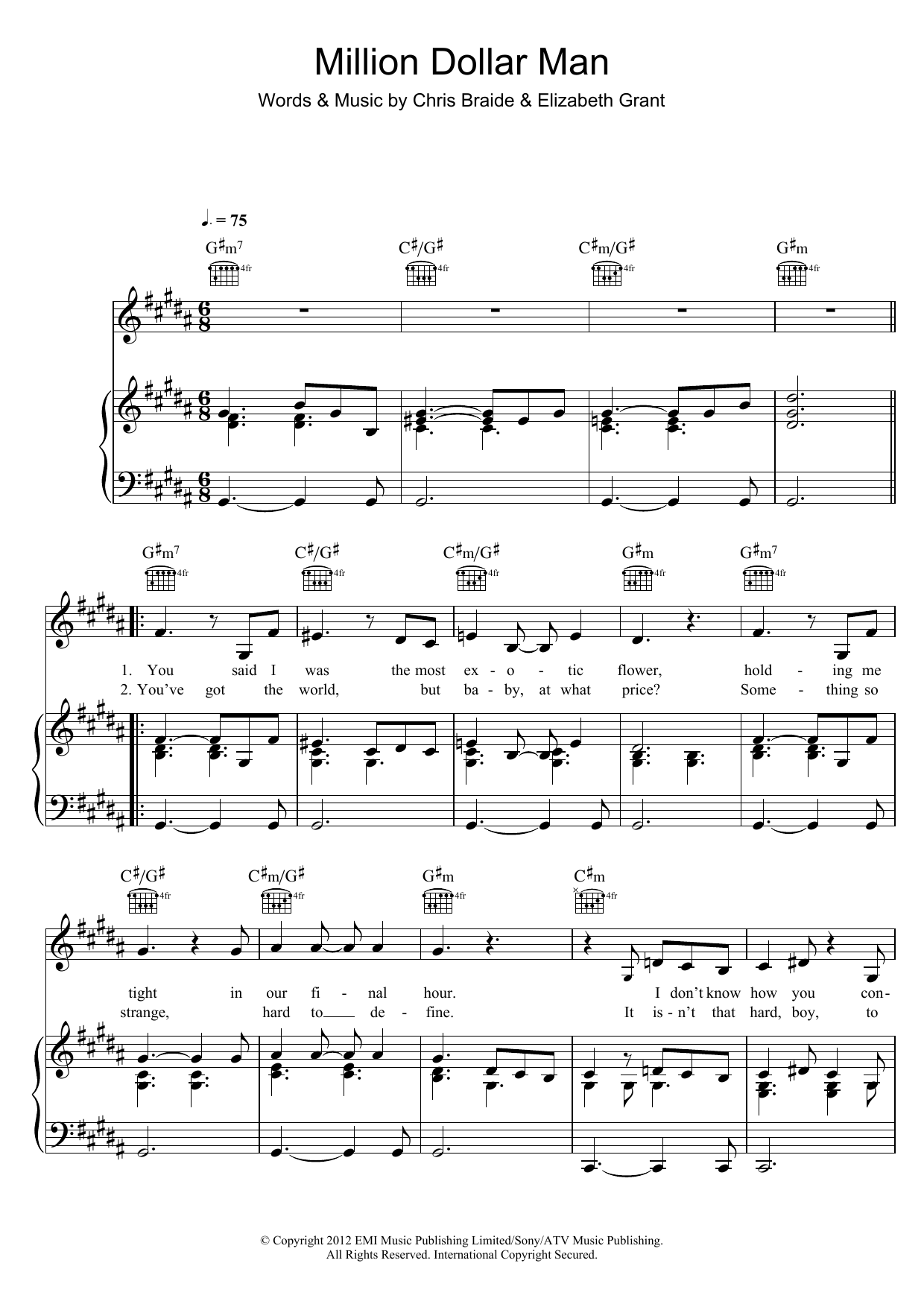Learn to play Lana Del Rey Million Dollar Man sheet music for Piano, Vocal & Guitar (Right-Hand Melody) in minutes. Lana Del Rey Million Dollar Man sheet music preview music notes and score for Piano, Vocal & Guitar (Right-Hand Melody) including 4 page(s)
