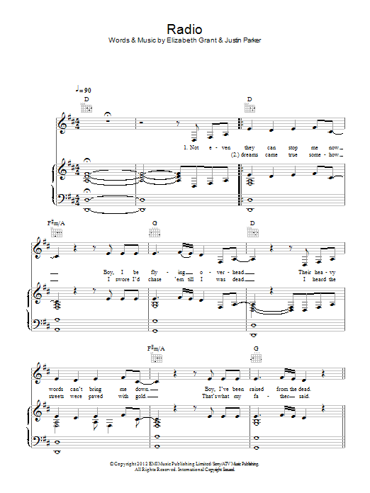 Lana Del Rey Radio sheet music preview music notes and score for Piano, Vocal & Guitar (Right-Hand Melody) including 5 page(s)